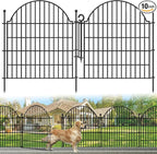 Decorative Metal Garden Fence with Gate Lock 10 Panels, 32in (H) x 23.6ft (L) No Dig Dog Fence Outdoor for Yard, Temporary Rustproof Metal Wire Rabbit Dog Garden Border Fencing for Patio