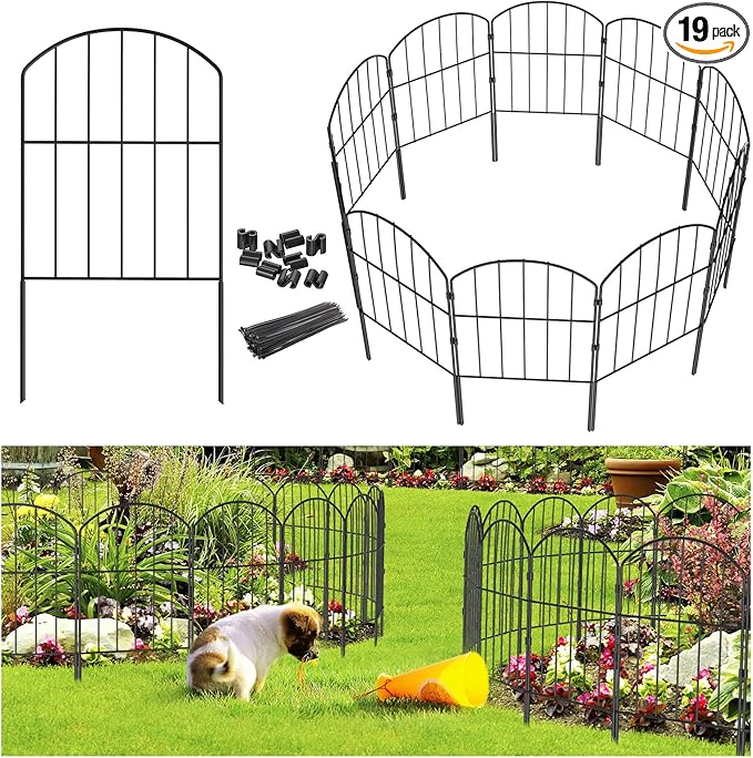 Goovilla Garden Fence, Total 20ft(L) x 24in(H) Garden Fencing Animal Barrier, 19 Pcs Rustproof Metal Fence Panels, Black No Dig Fence, Decorative Garden Fences and Borders for Dogs, Flower Bed, Patio