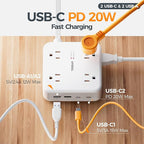 TESSAN Surge Protector Power Strip, 15 Ft Extension Cord Flat Wall Plug with 4 USB (2 USB C) 8 Outlets, 2100J Dual Surge Protection, 20W Desk Charging Station for Home, Office, Dorm Room Essentials