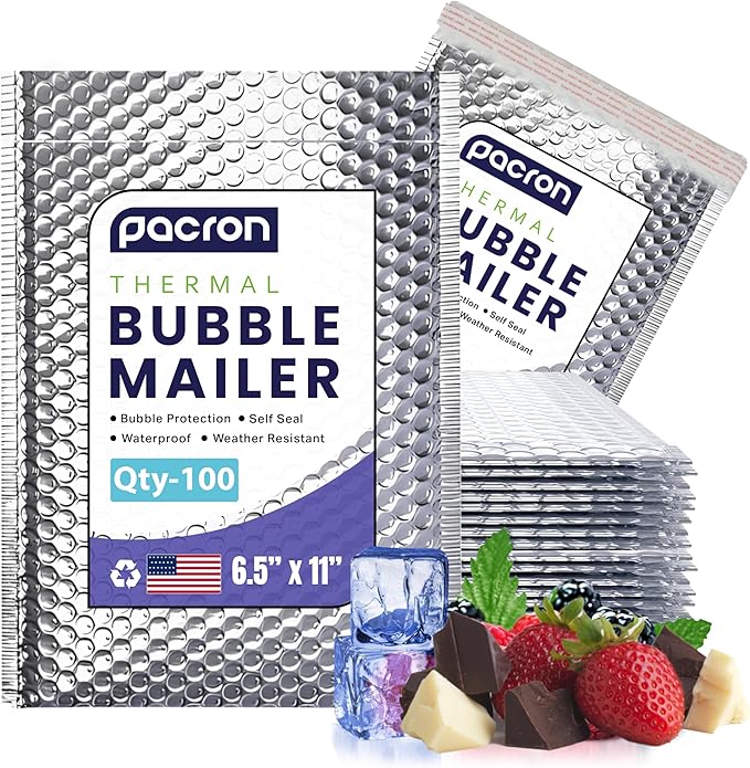 100-Pack Insulated Silver Thermal Bubble Mailers 6.5 x 11 - Waterproof Metallic Foil Self-Sealing Padded Envelopes for Cold Shipping, Perishables, Food, Cosmetics, Pharmaceuticals