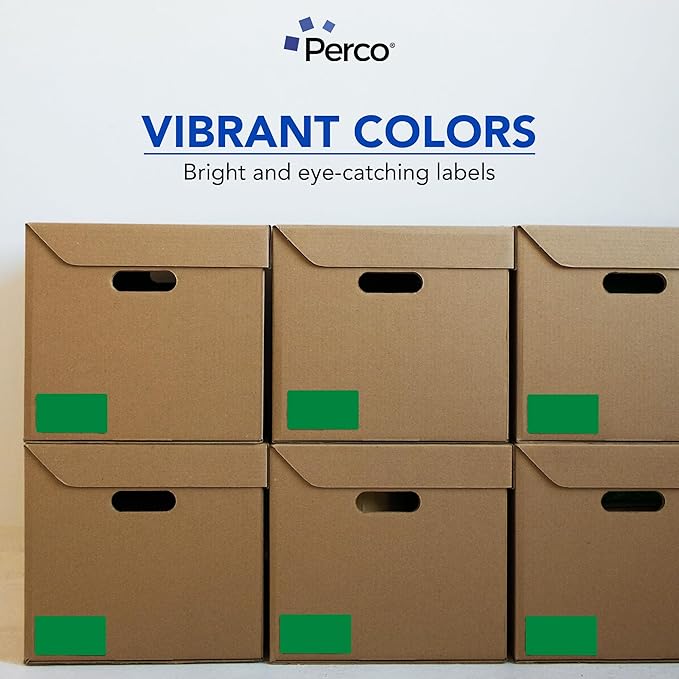 Perco Green 3x5 Inch Perforated Sticker Labels — 150 Stickers Per Roll — with Permanent Adhesive for Inventory Management, Color Coding, Moving Boxes, Retail, Organizing, Crafting & More — Made in USA