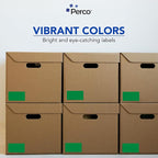 Perco Green 3x5 Inch Perforated Sticker Labels — 150 Stickers Per Roll — with Permanent Adhesive for Inventory Management, Color Coding, Moving Boxes, Retail, Organizing, Crafting & More — Made in USA