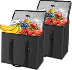 2-Pack Cold Storage Food Bag, Insulated Grocery Bags for Delivery, Heavy Duty Reusable Bags with Zippered Top, Foldable and Durable for Frozen Foods and Shopping Black