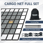 Tecoom Cargo Net with Mesh, 8.4 x 7.51ft 1,500 LBS Capacity Truck Bed Net for Trailer, Trucks, Boat, Jeep, Pickup, Heavy Duty Cargo Net with Adjustable Cam Buckles & S-Hooks & Cross Strap