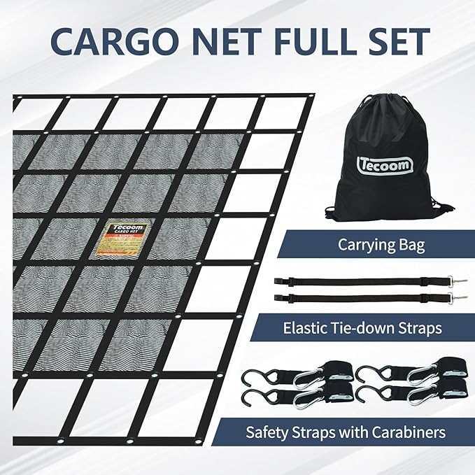 Tecoom Cargo Net for Pickup Truck Bed, 8.1x6.66 ft Heavy Duty Cargo Net, Organizer Netting, Cargo Carrier for Toyota, Ford, Chevy Silverado, GMC, RAM
