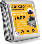 Tarp 20x20 Feet 14 Mil Heavy Duty Waterproof Tarp, Large Multipurpose Cover with Brass Grommets and Reinforced Edges, UV Resistant Thick Poly Tarps for Outdoor Camping Tent Pool Car