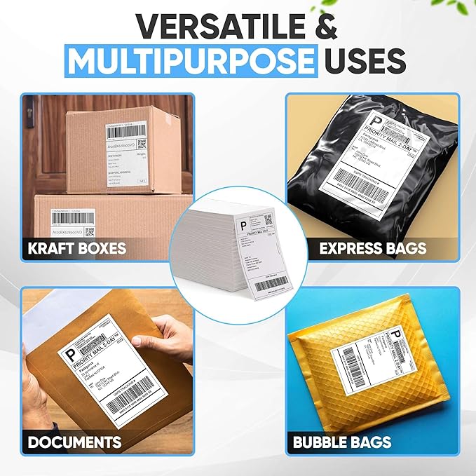 4"x6" Fanfold Direct Thermal Labels Commercial Grade with Perforated line for Thermal Printers, Compatible with Zebra & Rollo Printer (2 Stacks - 4000 Labels)