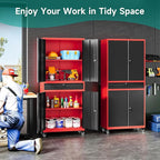 SISESOL Metal Storage Cabinet with Wheels and Drawer,Rolling Garage Storage Cabinet with Lock,Black Red Metal Cabinets with Wheel,73" Mobile Tall Tool Cabinets on Wheel for Home,Office,Garage,Shop
