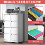 4 Drawer Locking File Cabinet with Wheels,White Metal Mobile Filing Cabinets,Vertical File Cabinet for Home Office,Heavy Duty Rolling Storage Cabinet for A4/Letter/Legal Size,Assembly Required