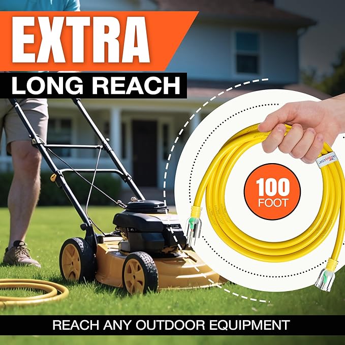 100ft Outdoor/Indoor Extension Cord 12/3 Gauge Extra Heavy Duty 3 Prong SJTW, Waterproof, ETL Listed, Flexible Cold-Resistant Long Power Cord,15A 125V 1875W, Green by LifeSupplyUSA