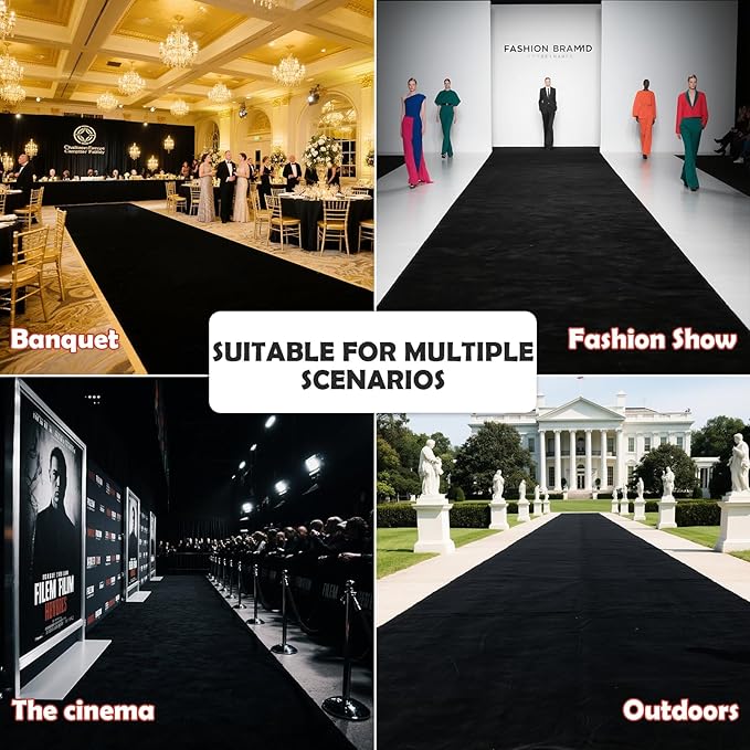 450 GSM Extra Thick Waterproof Black Carpet Runner for Events Decorations, 3X30 Ft Not Slip Black Runner Aisle Runway Rug for Wedding, Party, Banquet, Activity Entrance and Special Events Decorations