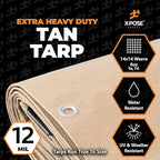 Heavy Duty Tan Poly Tarp 10' X 10' - Bulk Half Pallet (150 Pack) - Multipurpose Protective Cover - Durable, Weather Proof & Tear Resistant - 12 Mil Thick Polyethylene - by Xpose Safety