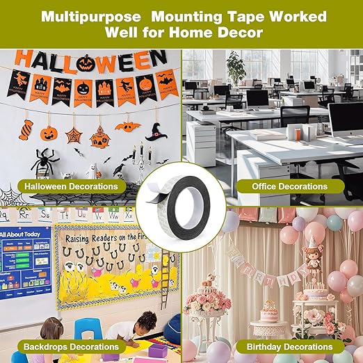 Double Sided Mounting Tape 2IN x 16.5FT, Strong Double Sided Tape Heavy Duty Black Wall Tape No Damage Foam Tape Adhesive Strips Poster Picture Hanging Tape Damage Free Hanging Strips