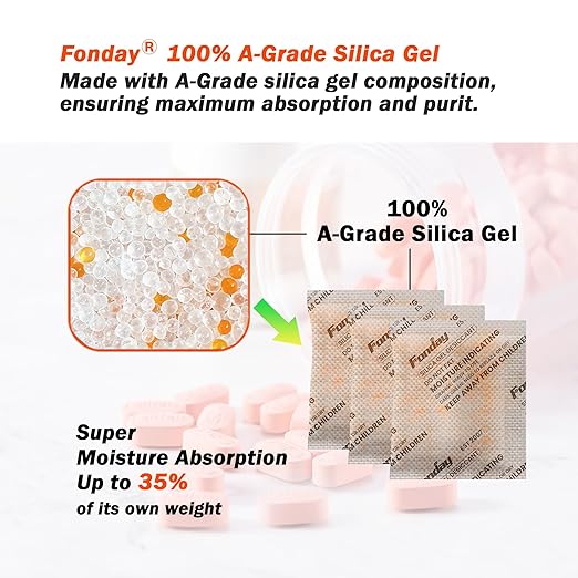 20g x 15 packs Fonday Rechargeable Silica Gel Desiccant Packets Food Grade Fast Reactivate Desiccant Bags Moisture Indicating Orange to Green
