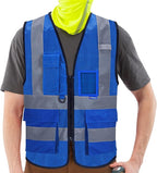A-SAFETY XSmall Blue High Visibility Mesh Safety Reflective Vest with Pockets and Zipper,Hi Viz Work Vest for Men Women (Blue Mesh XS)