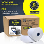 Receipt Paper Roll 3 1/8 x 230 for Square Register and Square POS System connected to Star Micronics Thermal Printer (Pack 12 rolls)