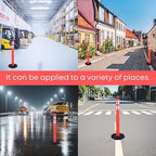 Reflective Rubber Base Traffic Delineator Post - Heavy-Duty Safety Bollards for Parking Lot Markers, Road Construction, Driveway Warning - with Reflective Strips (6 Pack - 42 Inch)