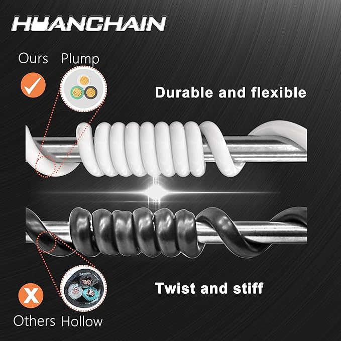 HUANCHAIN 25 FT 16 Gauge White Indoor Outdoor Extension Cord Waterproof, Flexible Cold Weather 3 Prong Electric Cord Outside, 13A 1625W 125V 16AWG SJTW, ETL Listed