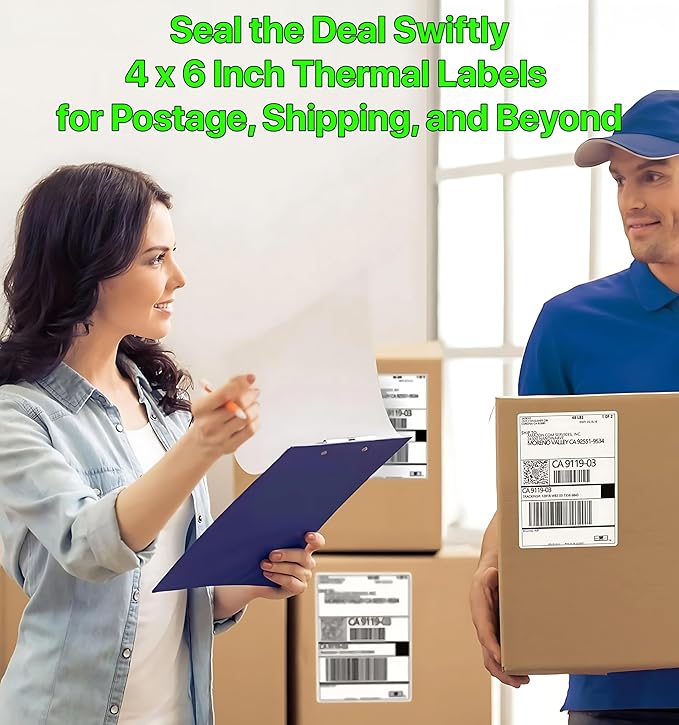 Roll [4 x 6 inch] x [500 Thermal Labels] Direct White Strong Adhesive Perforated Postage Shipping Printer Compatible with Zebra SNBC Epson Rollo (500 Labels, 1 Roll)