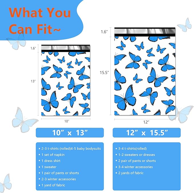 Cute Poly Mailers 10x13 Inch 100 Pcs - Butterfly Printed Shipping Bags for Clothing - Waterproof and Tear Resistant Mailing Envelopes - Self-Sealing Packaging Bags for Small Business