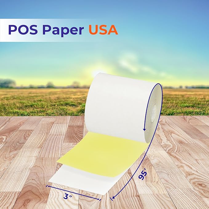 3" x 95' 2-Ply Carbonless Paper (50 Rolls/Case) - White/Yellow - BPA Free