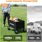 EchoSmile Collapsible Wagon Cart for Camping & Beach - Heavy Duty 400lbs Capacity All-Terrain Cart with Wide Wheels, Portable Folding Utility Wagon for Grocery, Garden, Sports,Black