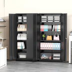 Greenvelly Metal Storage Cabinet with Lock, 72” Black Garage Storage Cabinet with Doors and Shelves, Tall Lockable File &Tool Cabinet for Home Office, Metal Classroom Cabinet Basement