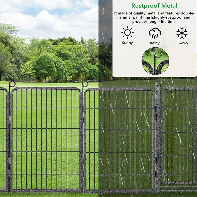 Decorative Garden Fence with Gate, 32 in(H) x 43 ft(L) Rustproof Metal Fence Panels No Dig Fence with Full Panel Gate, Dog Fence Outdoor for Yard, Animal Barrier Garden Fencing for Yard