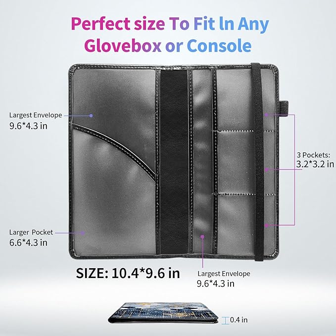 Car Registration and Insurance Card Holder, RFID Blocking Leather Auto Car Document Holder,Vehicle Glove Box Driver License Card Document Organizer for Men Women-Geometric Gold Marble