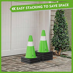 RoadHero 4 Pack Traffic Safety Cones 18 Inch with Black Weighted Base, Plastic PVC Lime Green Traffic Cone with Reflective Collar for Parking Lot, Construction Events, Road Safety
