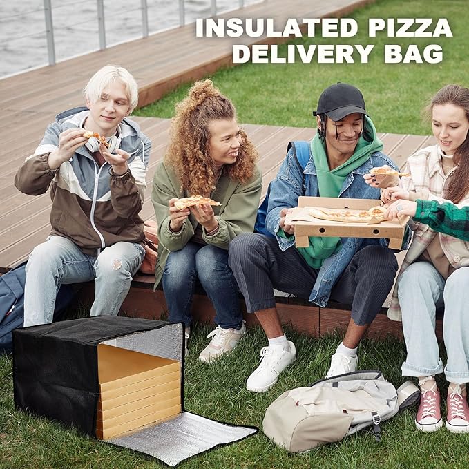 Maxcheck 2 Pcs Insulated Pizza Delivery Bag 24 x 24 x 14 Inch Pizza Warmer Bag Carrier Reusable Insulated Cooler Boxs Winter Food Delivery Carrier for Personal and Professional Use (Black)