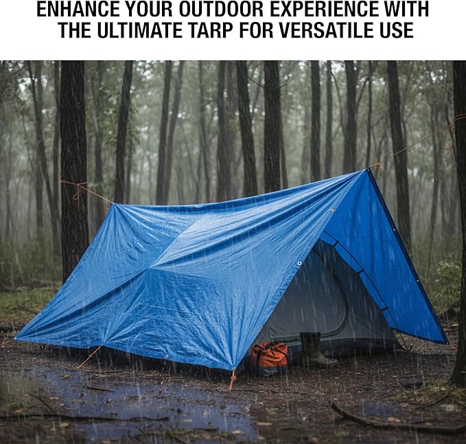 16x20 Blue Waterproof Tarp – Heavy Duty 5 MIL Thick Outdoor Tarpaulin Cover - Multi Purpose Protection for Camping, Tent, Roof, Patio, Pool, Floor, Furniture, Boat, Truck Beds, Pack of 1