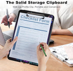 Plastic Storage Clipboard with Low Profile Clip, Heavy Duty Foldable, Coaches Clipboard Case for Work, Teacher, Office, School Supplies, Blue Pink Roses Butterfly