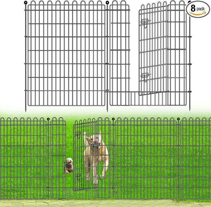 8 Panels No Dig Decorative Garden Fence with Gate for Yard, 48 in(H) X 21 ft(L) Animal Barrier Fencing for Outdoor Dog, Metal Portable Garden Fences for Borders, Pets, Landscape, Temporary Fence