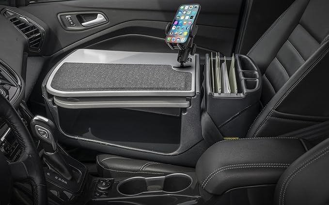 AutoExec GripMaster Car Desk for Your Vehicle Workstation and Mobile Office, Grey with 400 watt Power Inverter and Phone Mount