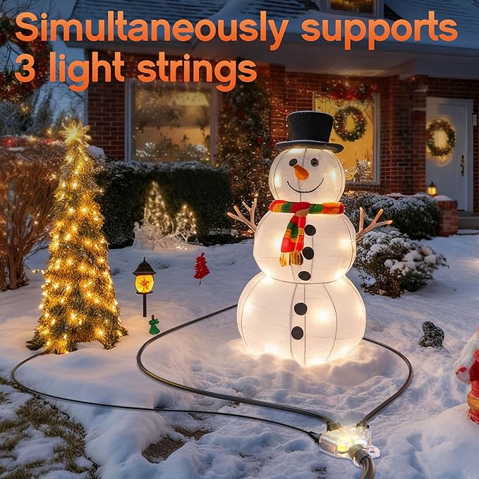 50 ft 12 Gauge Heavy Duty 3 Outlet Extension Cord Splitter with Indicator, Waterproof Outdoor Extension Cord with Multiple Outlets, 15A 1875W for Home & Workshop, ETL Listed, Black SJTW