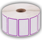 2.25" X 1.25" Direct Thermal Perforated Stickers Labels for Barcodes, Address, Consignment - Compatible with Zebra, Rollo, Godex and More (Purple Border, 12 Rolls)