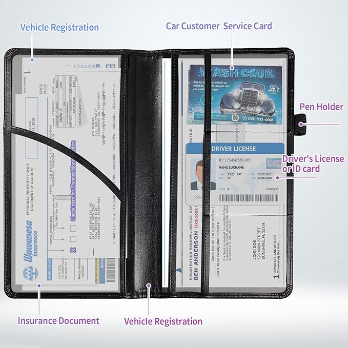 Car Registration and Insurance Holder,Leather Insurance License and Registration Card Holder for Car Glove Box, Auto Truck Document Holder Organizer for Men Women-Purple Butterflies Flower