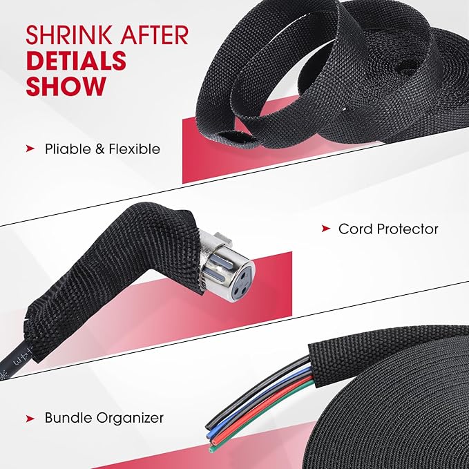 2 in 1 Heat Shrink Braided Sleeving Fabric Tubing-Ideal fit Irregular Shape Hose/Cable/Wire (3/4"(19mm), 80FT)