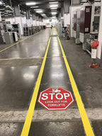 "Stop Look Out for Forklifts" - Laminated Vinyl Floor Sign by Graphical Warehouse - 5S Safety and Security Signage, Visual Communication Tool (17")