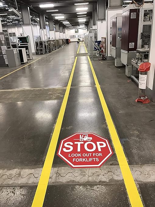 "Stop Look Out for Forklifts"- Laminated Vinyl Floor Sign by Graphical Warehouse - 5S Safety and Security Signage, Visual Communication Tool (16")
