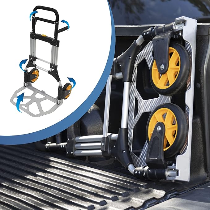 Mount-It! Folding Dolly, Aluminum Trolley, Industrial Grade Heavy Duty 440 Lb Capacity Hand Truck with Durable Rubber Wheels, Ergonomic Telescoping Handle for Indoor Outdoor, Foldable & Moving Dolly