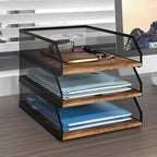 Natwind 3-Tier Stackable Paper Tray, Metal Mesh Desktop Organizer, Wood Board Paper Sorter, Letter Trays,File Document Storage Rack for for Home, Office, School (Retro)