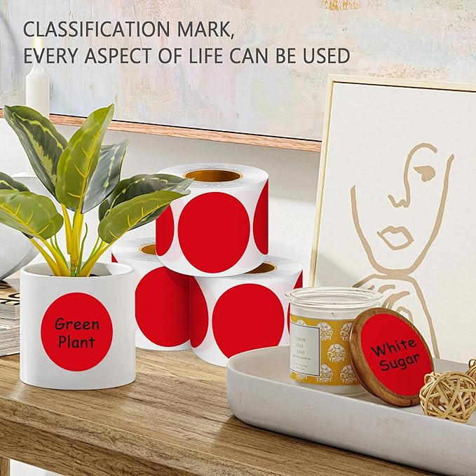 PARLAIM 3" Diameter Round Red Color Coding Sticker, 4 Rolls 2000PCS Circle Dot Label,Permanent for Inventory Box Labeling
