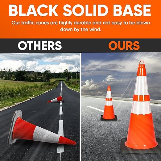 Pyle Traffic Cones, 12-Pack PVC with Heavy-Duty Base, 28" High-Visibility Safety Cones with Stackable Design for Parking, Roadwork, Construction Zones, Sports Training & Outdoor Weather-Resistant Use