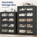 1000QT Large Stackable Storage Bins with Lid, 250Gal Plastic Collapsible Closet Organizers Drawers Box with Wheels, Folding Cabinet Containers with Doors for Home Kitchen Office, 5Pack Black