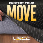 US Cargo Control Moving Blankets 72"x80" 216-Pack, (65 lbs/doz Weight), Heavy Duty Packing Blankets for Moving Furniture, Shipping, and Storage, Black Quilted Furniture Pads, MBDELUXE Econo Deluxe