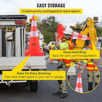 VEVOR Safety Cones, 6 x 28" Traffic Cones, PVC Orange Construction Cones, 2 Reflective Collars Traffic Cones with Weighted Base and Hand-Held Ring Used for Traffic Control, Driveway Road Parking