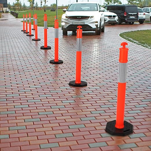 Delineator Post with Base 6 Pack, KOKEBREN 45 Inch Portable Orange Traffic Delineator Posts Cones with Reflective Collars for Driving Practice and Construction Work