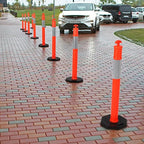 Delineator Post with Base 6 Pack, KOKEBREN 45 Inch Portable Orange Traffic Delineator Posts Cones with Reflective Collars for Driving Practice and Construction Work